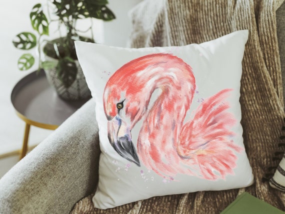 watercolor flamingo throw pillow for bed cute coastal gifts for beach lovers, flamingo gifts for women, flamingo gifts for her, coastal