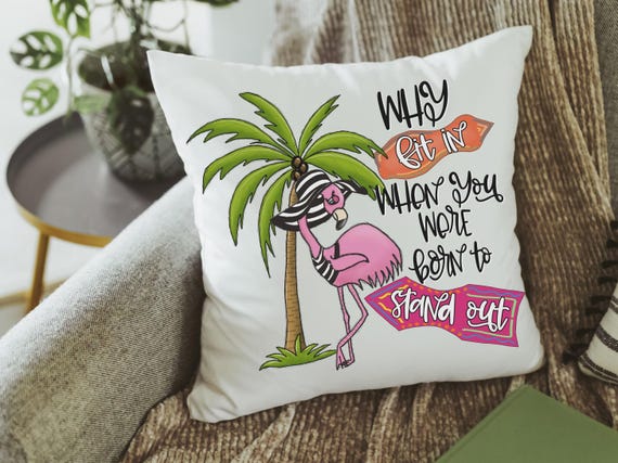 born to stand out cute flamingo throw pillows for couch pink flamingo gifts for women, coastal decor for home, beach Christmas gifts for