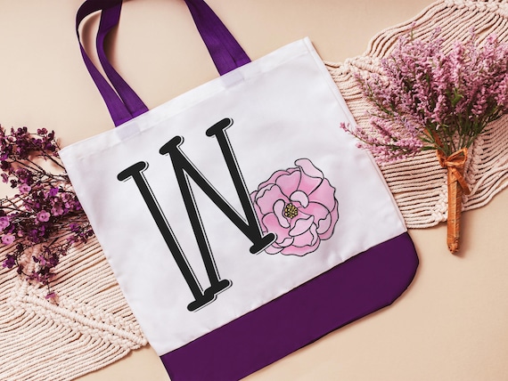 Indiana state flower tote bag for her, pink peony themed gifts, Indiana gifts, Indiana Christmas gifts for realtors, Indiana game day bag
