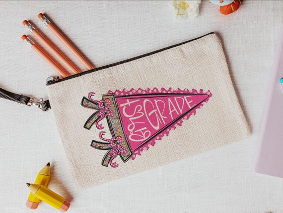 Pink pennant coquette pencil pouch with zipper