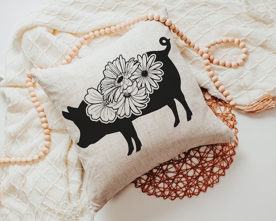 Floral pig throw pillows