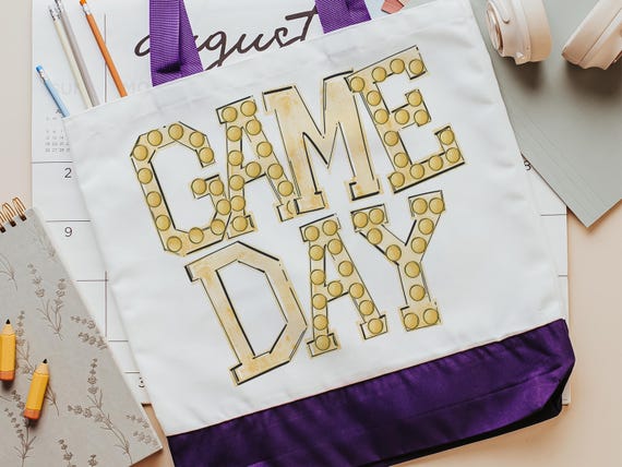 game day tote bag for college, football mom gifts, yellow school spirit bags for teachers, high school football game day gifts, tailgate