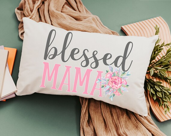 blessed mama throw pillow for couch, blush pink floral lumbar pillow cover 12x20, Christian Christmas gifts for new moms, stocking stuffers