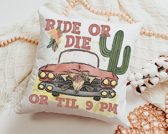 ride or die boho throw pillows for couch, southwestern decor for home, dorm pillows for college girls, pink floral throw pillow, plant mom
