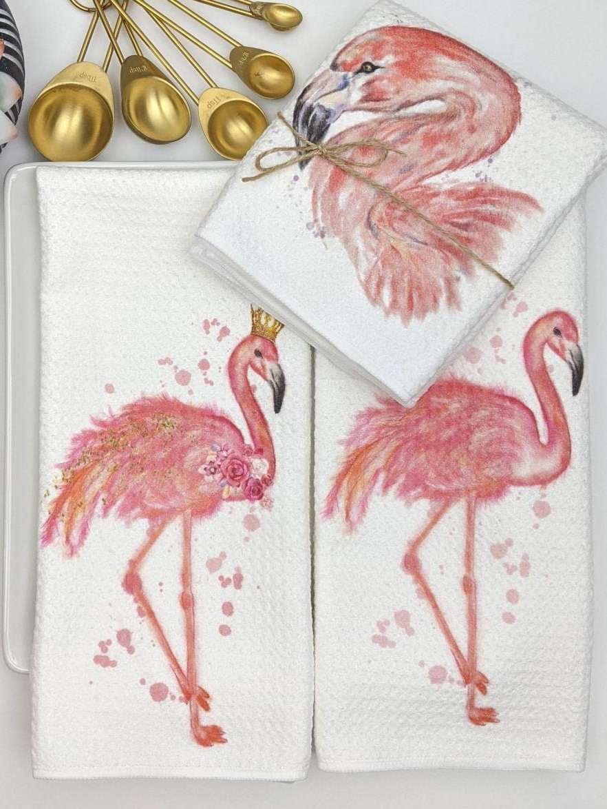 Flamingo Kitchen Towel Housewarming Gift For Women Year Round Decorations White Coastal and Beach House Decor Dish Cloth 