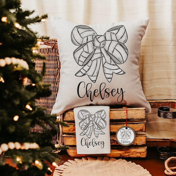 personalized volleyball coquette bow throw pillow with name, cute volleyball gifts for teenage girls, volleyball senior gifts for girls