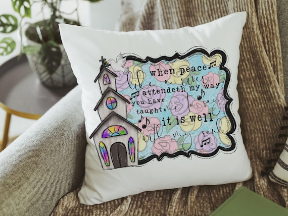 it is well with my soul hymn pillow for couch, floral Christian gifts for women faith throw pillow covers 18x18, religious gifts for Mom