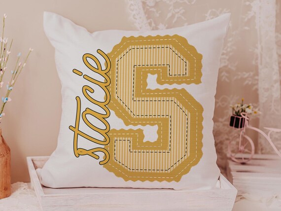 personalized butter yellow seersucker pillow with name, initial throw pillow for girls, Christmas gifts for teenage girls, preppy pillows