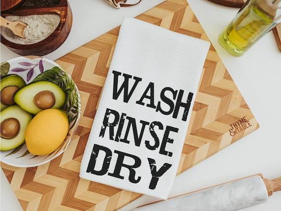 wash the dish kitchen towels with sayings, new apartment gift for women, bridal shower kitchen gift, black and white hand towels for kitchen