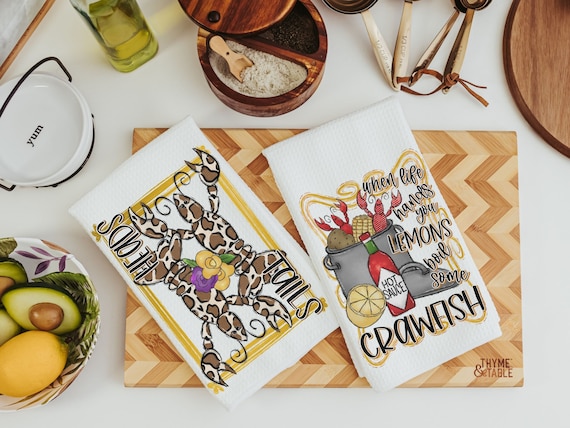 when life gives you lemons boil crawfish kitchen towels, Creole cooking crawfish boil Cajun kitchen decor, pinch the tail Louisiana gifts