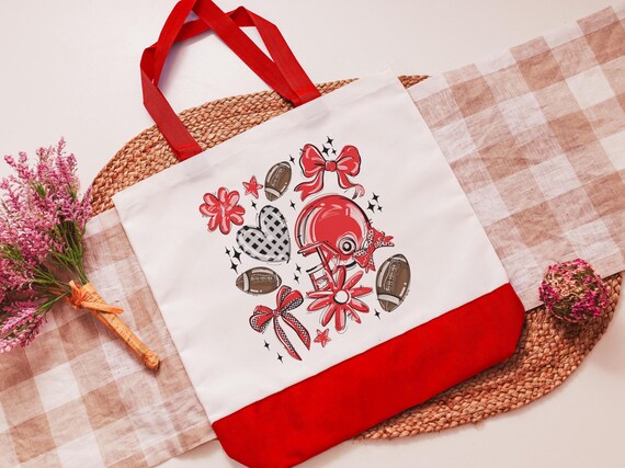 red school football coquette tote bag for teachers, school spirit accessories, trendy school supplies, game day bags for women, cheer gifts