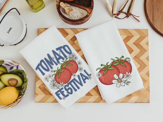 tomato festival tomato kitchen towels for mom, gardening gifts for women, tomato girl summer kitchen decor, cute hand towels guest bath