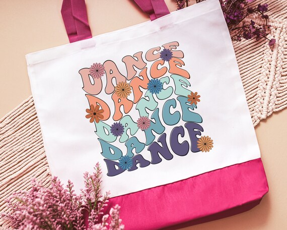 70s inspired retro flower tote bag for dance tote bag for girls, dance mom gifts, dance team senior gifts for college girls, Easter basket