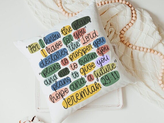 for I know the plans I have Bible verse decorative pillows with scripture, Jeremiah 29:11 throw pillow covers 18 x 18, Christian baby gifts
