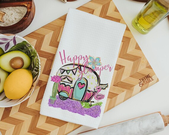 happy glamper funny kitchen towels for women, RV accessories for inside, cute camper hand towels for bathroom, glamping bachelorette party