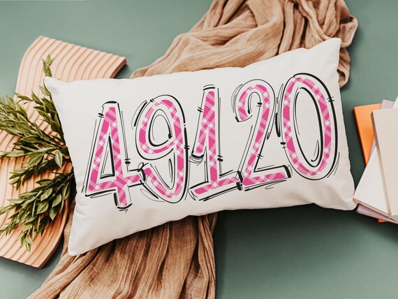 Custom Pink Plaid Zip Code Pillow