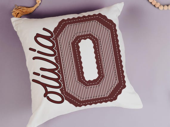 personalized maroon seersucker pillow with name, tween girl gifts, initial throw pillow for teenage girls, Christmas gifts for college girls