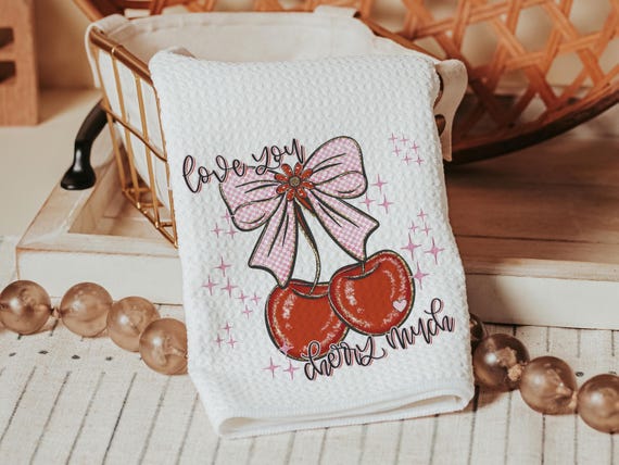 love you cherry much Valentines kitchen towels for daughter, red cherry kitchen decor, Galentines day gifts for friends, Valentines day