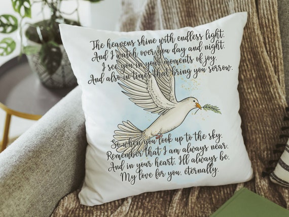 personalized dove of peace hug from Heaven pillow for couch, bereavement gift loss of mother sympathy gift for daughter, remembering a loved