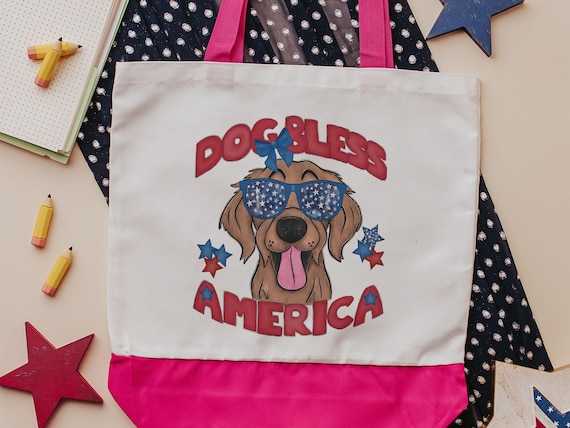 Dog bless America Golden Retriever tote bag