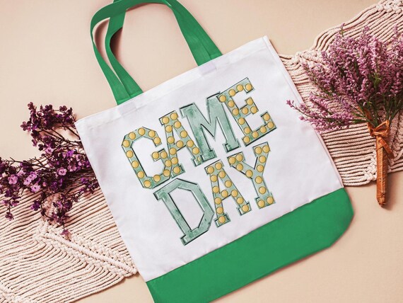 green school spirit game day tote bag for cheer, college student gift, high school football game day gifts, football mom Christmas gifts