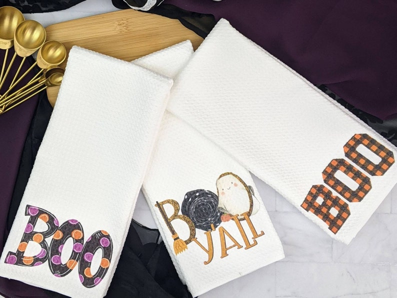 boo yall Halloween kitchen towels