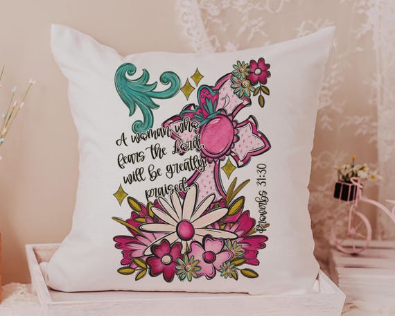 Proverbs 31:30 Floral Decorative Pillow