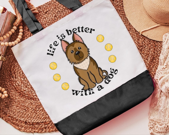 Life is better with a dog German Shepherd tote bag