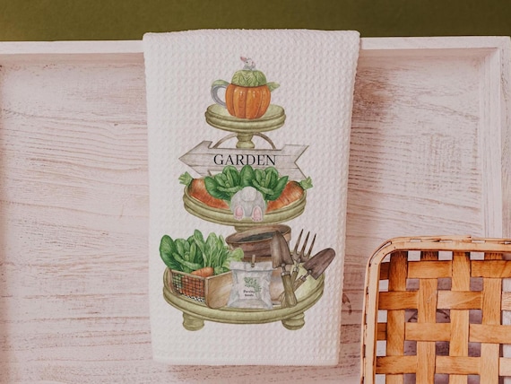 carrot patch tea towels for bathroom, Easter hostess gifts for women, gardening gifts for mom, garden kitchenette decor, bunny kitchen towel