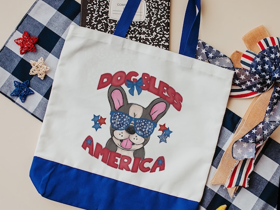 Dog bless America French bulldog tote bag