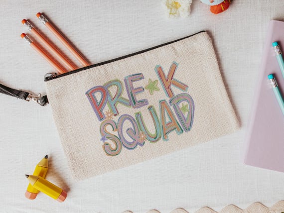 pre k squad pencil pouch with zipper, first day of preschool teacher supplies, preschooler gifts for kids, back to school gifts for girls