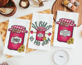 personalized Jesus is my jam hand towels for kitchen Christian gifts for daughter wedding shower, strawberry kitchen decor, Matthew 22:37