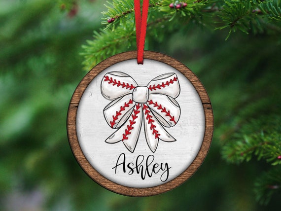 personalized little sister biggest fan baseball Christmas ornament handmade, baseball mom coquette ornaments wood, girly baseball cheer gift