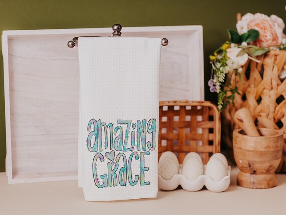 amazing grace watercolor kitchen towels, Christian gifts for daughter, faith based housewarming gifts for best friends, powder room decor