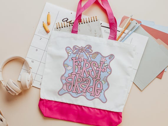 first grade teacher tote bag for school, 1st grade back to school gifts for teachers, cute teacher appreciation gift for women, elementary