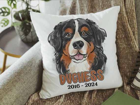 personalized Bernese mountain dog throw pillow cover 18 x 18, loss of dog memorial gift, remembrance dog pillow with name Berner mom and dad