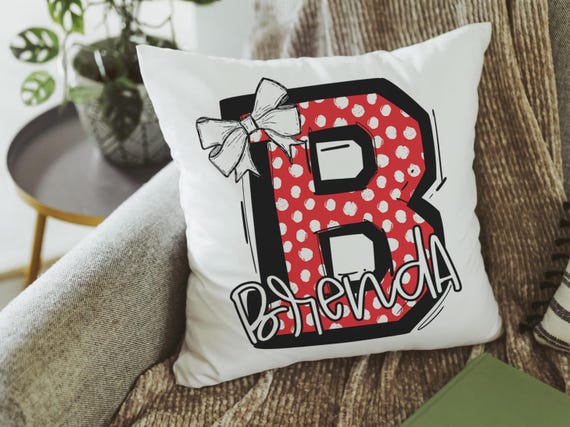 Personalized cherry red initial throw pillows