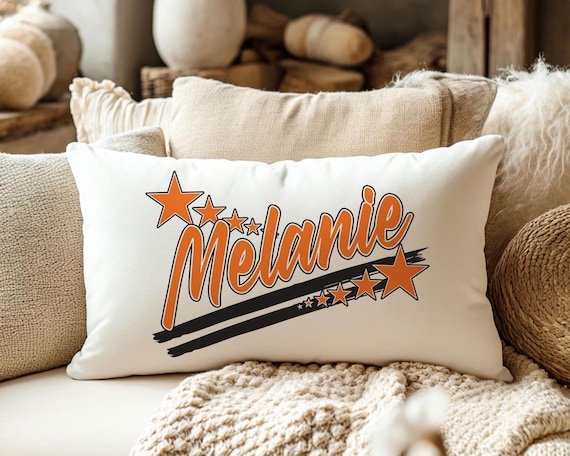 Personalized Orange Stars Name Pillow