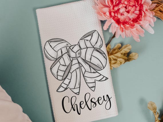 personalized volleyball coquette kitchen towels with name, cute volleyball gifts for team, rally towels, volleyball senior night gifts for