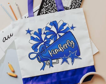 Bolso de mano personalizado para animadoras 2026 con nombre, regalos azules para el equipo de animadoras con espíritu escolar, bolso de viaje para animadoras para niñas, regalos de animadora del entrenador