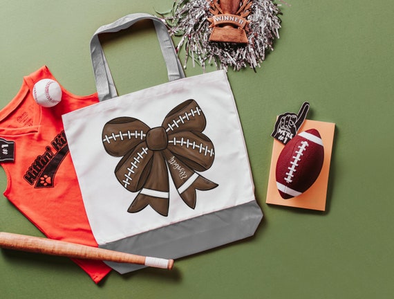 personalized football coquette tote bag for school, cute football cheerleader graduation gift for girls, football mom gifts from son, flag