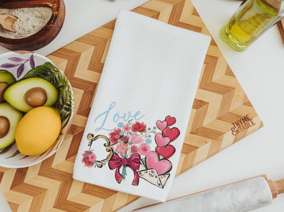 Valentines Day kitchen towel holiday kitchen decor, cupids arrow hand towels for couples, cute Valentines gifts for wife, love gifts for her