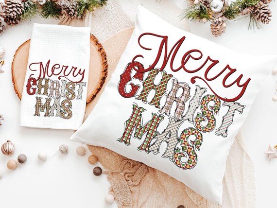 Merry Christmas throw pillow for couch modern Christmas decor for home, trendy Christmas kitchen towels for friends, secret Santa gifts for