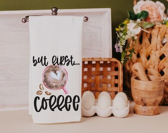 but first coffee kitchen towels for friends, coffee lover gifts for her, cute Valentines hand towels for bathroom, Galentines day gifts for