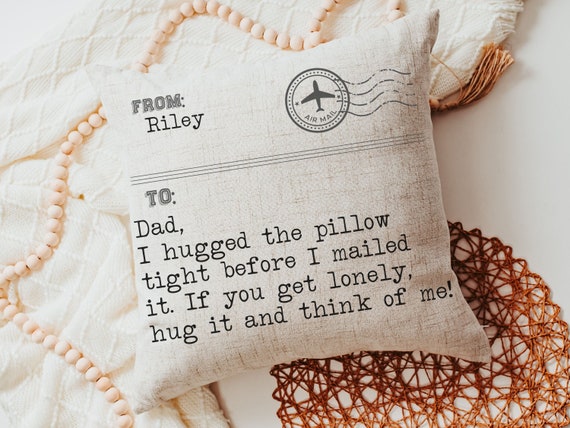 personalized for my dad hugged this pillow throw pillow for bed, unique Fathers day gift from kids, sentimental gifts for Dad, long distance
