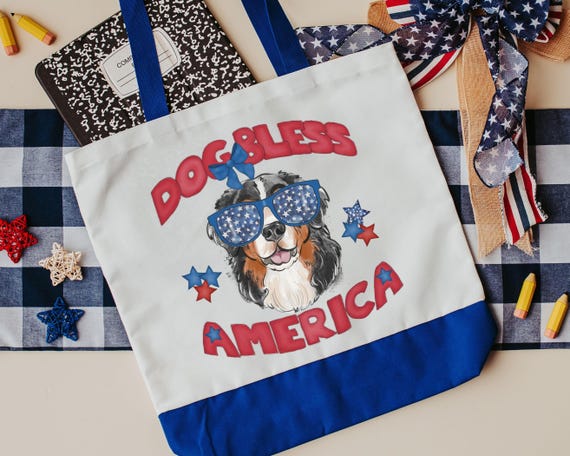 Dog bless America Bernese Mountain Dog tote bag