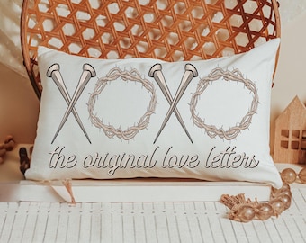 xoxo the original love letters Christian throw pillows for bed, religious lumbar pillow cover 12 x 20, crown of thorns and nails, faith gift