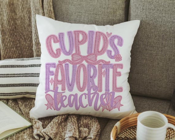 cupids favorite teacher throw pillows for women, funny Valentine classroom decor, Valentines day best selling gifts Etsy shops, preschool