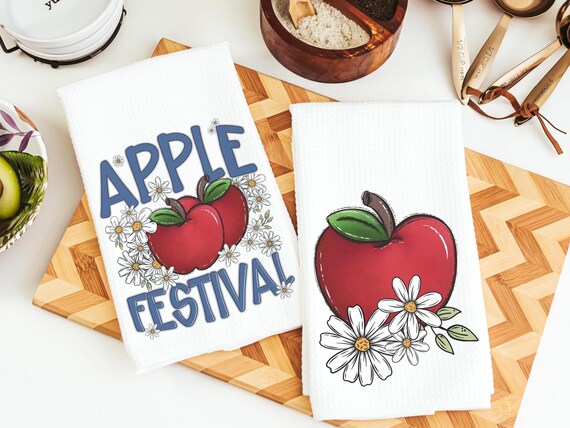 apple festival red apple kitchen towels for mom, apple kitchen decor, cute hand towels guest bath accessories, fall kitchen dish towels