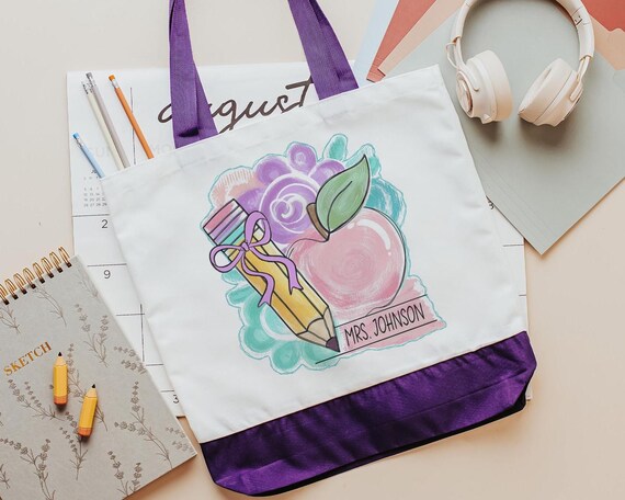 Personalized pastel apple tote bag